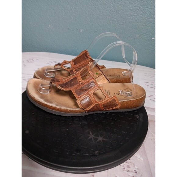 THINK Julia Womens Size 41 Thong Sandals Mosaic Geometric Slides Corkbed Leather - Picture 8 of 13